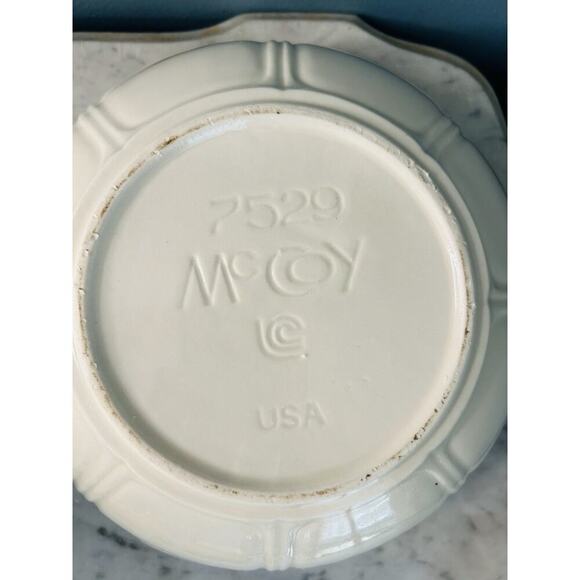 McCoy White Ironstone Pitcher Bowl # 7529 Ribbed & Flower Design Vintage USA - Picture 2 of 14